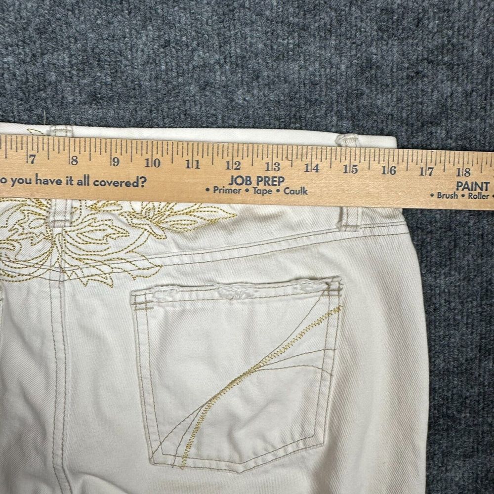 VTG Old Navy Jeans Womens 8 Ivory Denim Embroidered Y2K Ultra Low Waist Bootcut - Picture 10 of 15